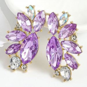 Роскошные серьги-пусеты Сиреневый каскад из кристаллов CJD85822