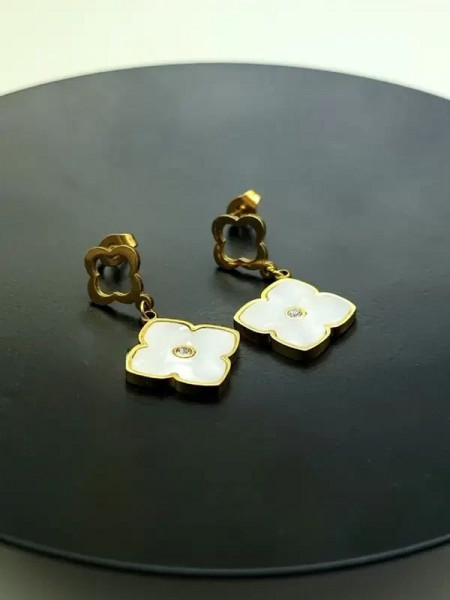 Серьги-гвоздики стальные с напылением золотом клевер J10225CJJ