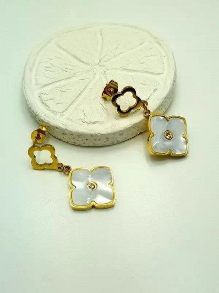 Висячие стальные серьги с белым перламутровым клевером J10225CJJ