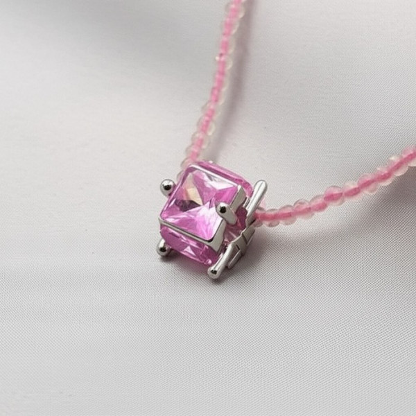 Нежные бусы из бисера с розовым граненым кристаллом J10726CJJ