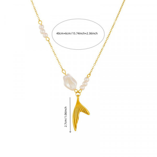 Цепочка с подвеской в форме хвоста кита и барочным жемчугом CJR62701