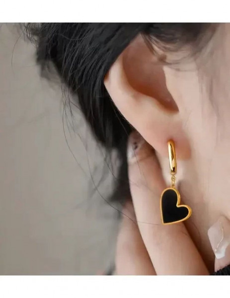 Серьги Висячие Сердца черные J10001CJJ