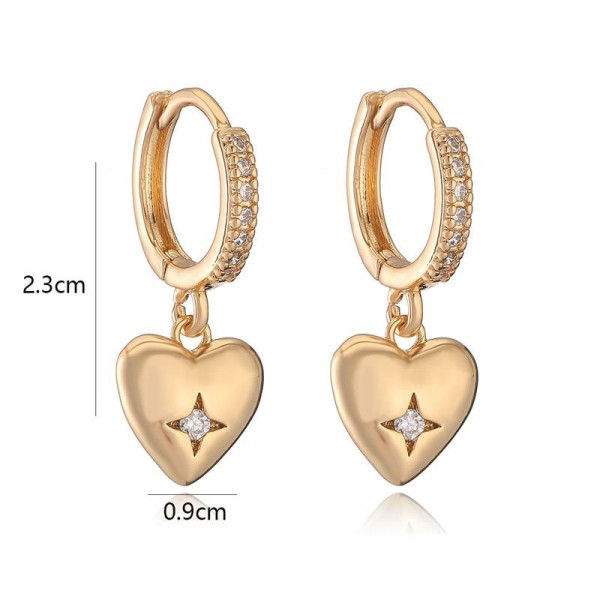 Золотистые серьги-кольца с гладкими сердцами N99090