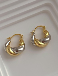 Двухцветные витые серьги-конго T94039