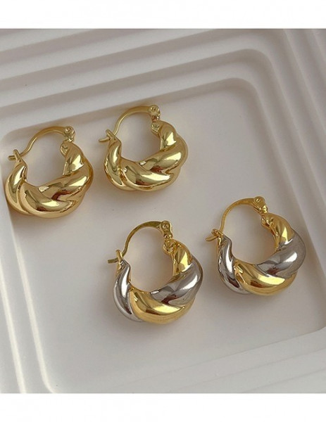 Двухцветные витые серьги-конго T94039