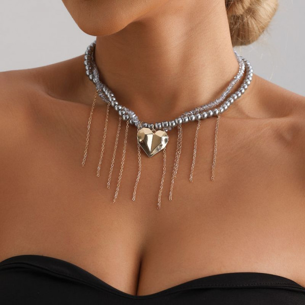 Голубое жемчужное колье с золотистой бахромой 1J12219CJJ