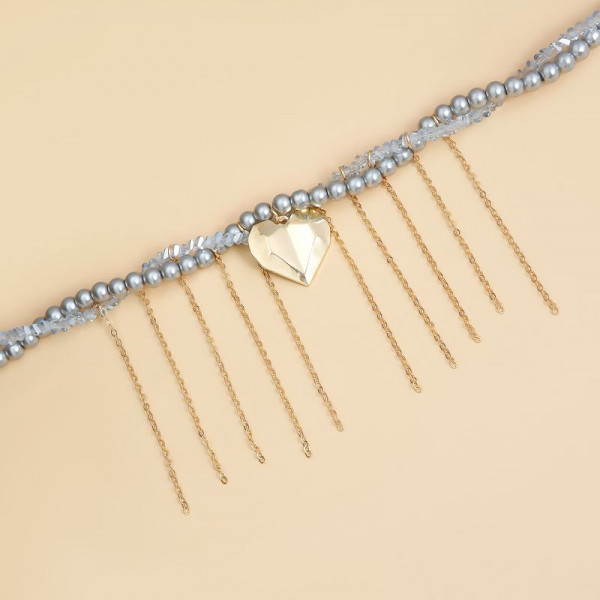 Голубое жемчужное колье с золотистой бахромой 1J12219CJJ