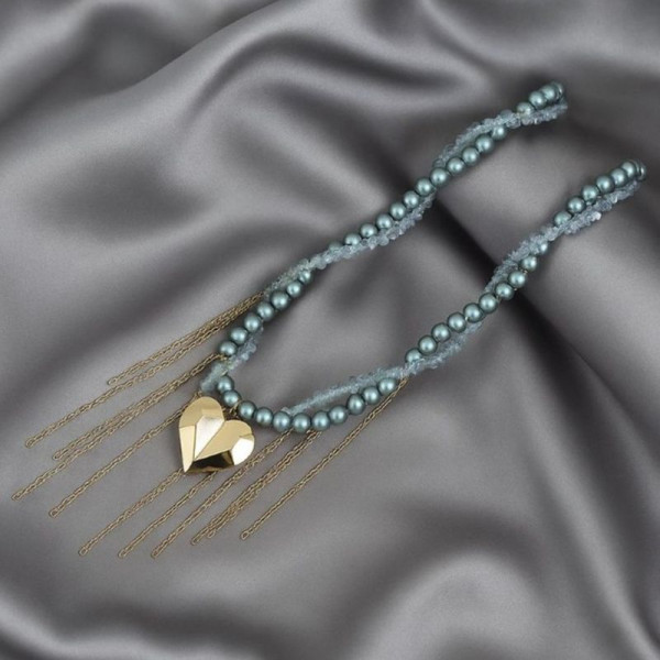 Голубое жемчужное колье с золотистой бахромой 1J12219CJJ