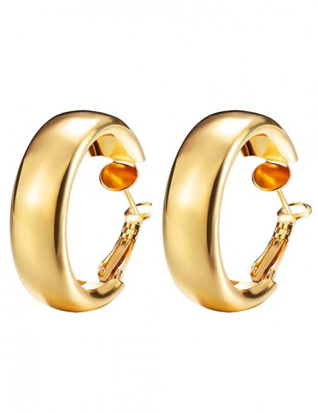 Широкие золотистые серьги-кольца с гладким зеркальным финишем W18442