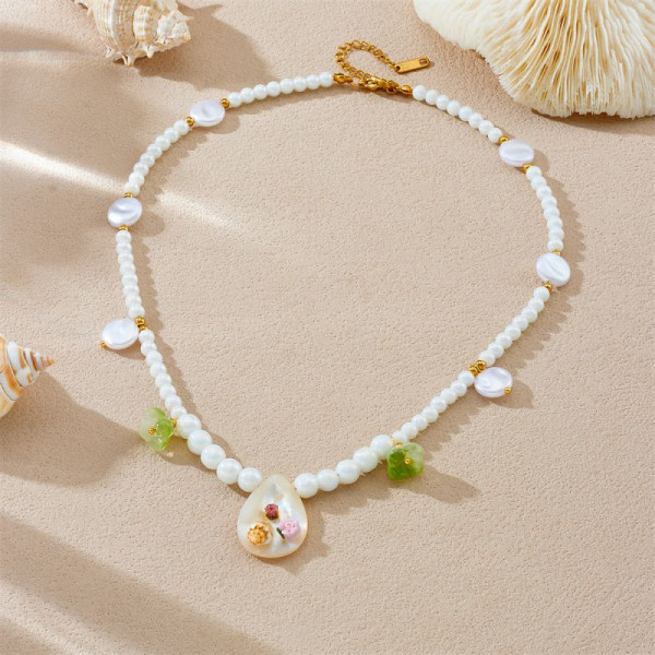 Длинное жемчужное колье с подвеской-каплей и цветами CJP55838