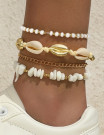 Комплект браслетов на ногу с жемчугом и ракушками M16423