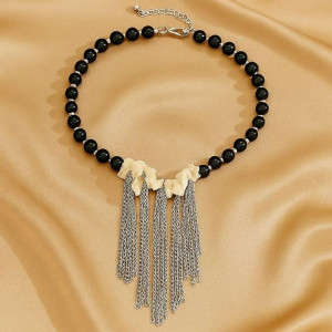 Этническое колье из темного жемчуга с каскадом цепей 1J12220CJJ