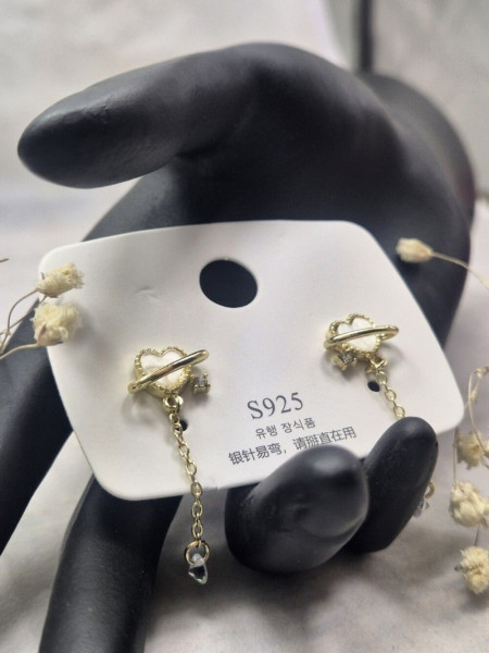 Длинные серьги-пусеты Планета с цепочкой и жемчугом 1J10444CJJ