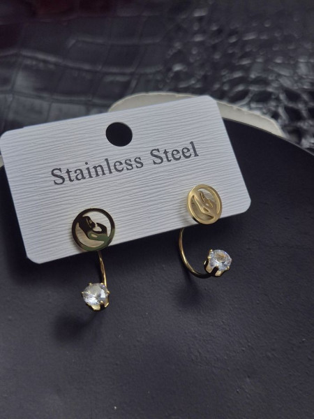 Золотистые стальные серьги-джекеты Бесконечность со стразами 1J11515CJJ