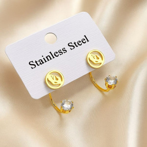 Золотистые стальные серьги-джекеты Бесконечность со стразами 1J11515CJJ