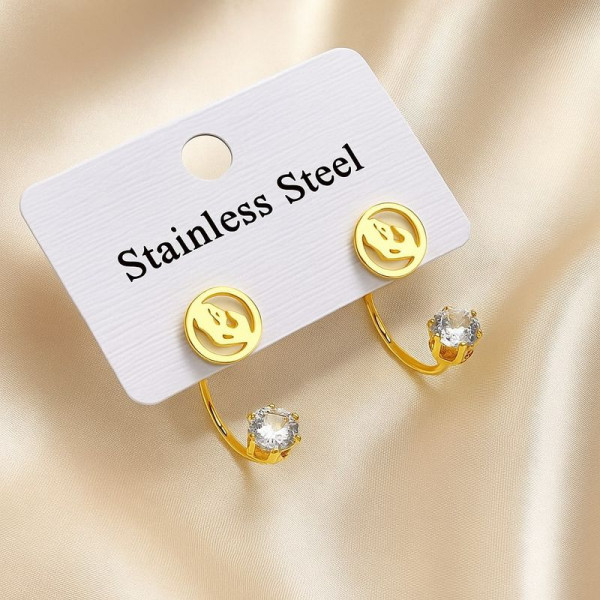 Золотистые стальные серьги-джекеты Бесконечность со стразами 1J11515CJJ