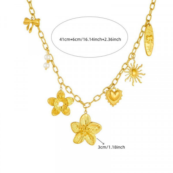 Золотистая многофункциональная цепь с цветами и сердцами CJP55839