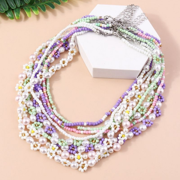 Двойные многослойные бусы из белого жемчуга разного диаметра CJG44096