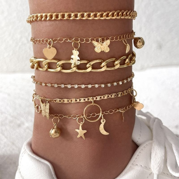 Набор браслетов на ногу золотистых N68716