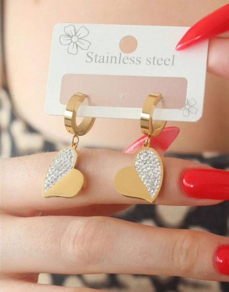 Стальные серьги-конго с напылением золотом кулон сердце фианиты J10248CJJ