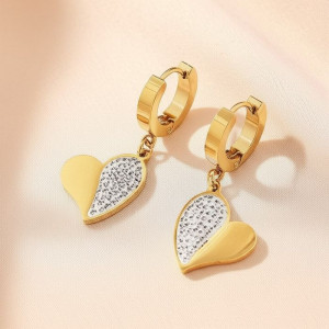 Стальные серьги-конго с напылением золотом кулон сердце фианиты J10248CJJ