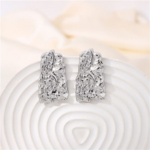 Серебристые фактурные серьги-пусеты Прямоугольники CJH27439