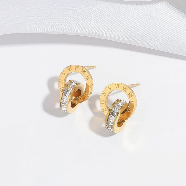 Золотистые серьги-пусеты Кольца с римскими цифрами CJH64806
