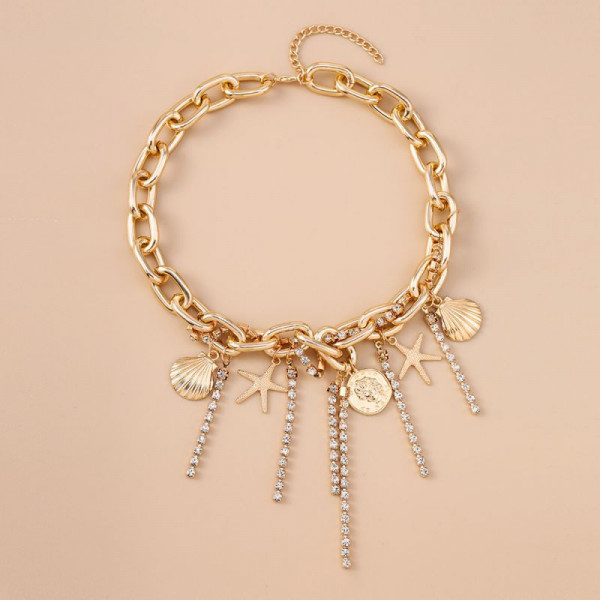 Многослойная золотистая цепь с подвесками и каскадом CJL75830