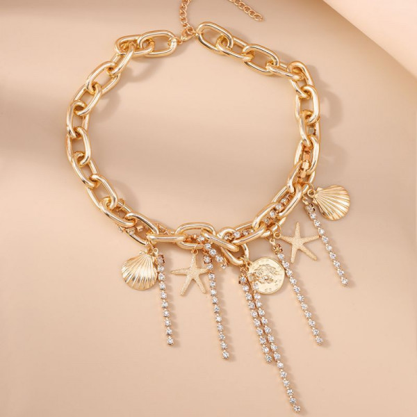 Многослойная золотистая цепь с подвесками и каскадом CJL75830