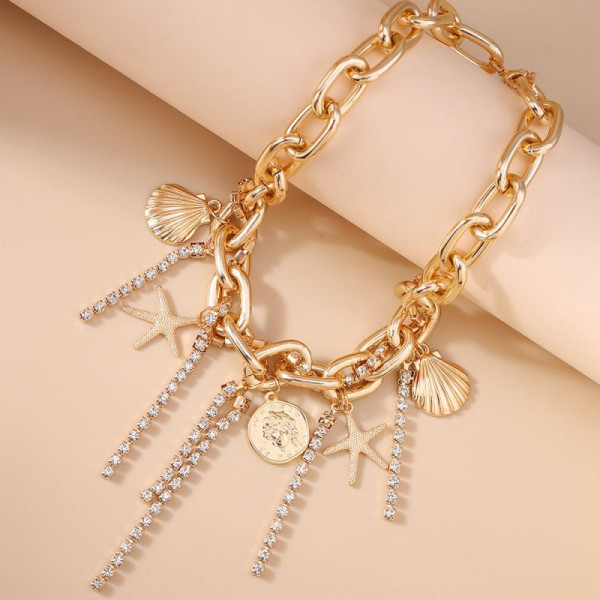 Многослойная золотистая цепь с подвесками и каскадом CJL75830