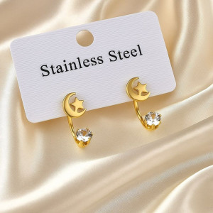 Серьги стальные луна и звезда с напылением золотом J11516CJJ