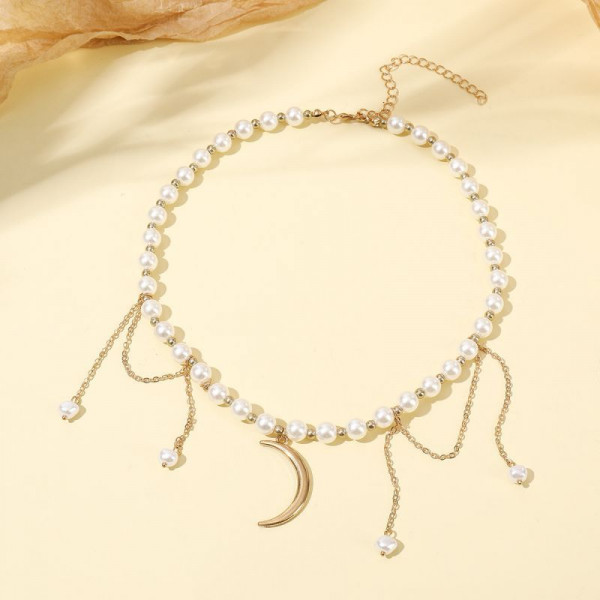 Жемчужное колье-чокер с подвеской-луной и бахромой CJM16899