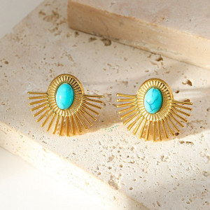 Серьги-пусеты Веера с бирюзовой вставкой CJM17954