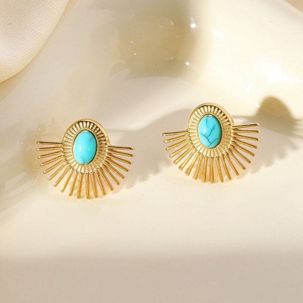 Серьги-пусеты Веера с бирюзовой вставкой CJM17954