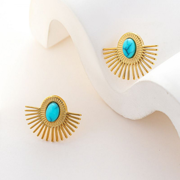 Серьги-пусеты Веера с бирюзовой вставкой CJM17954