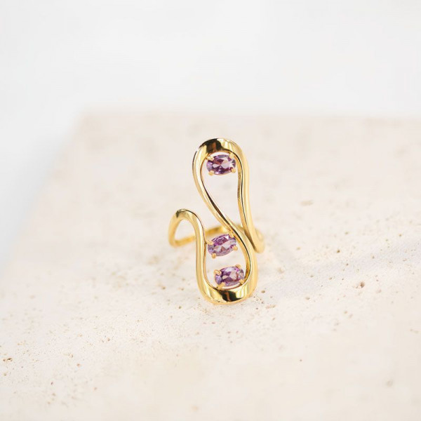 Фантазийное кольцо-спираль с мелкими кристаллами CJP55725