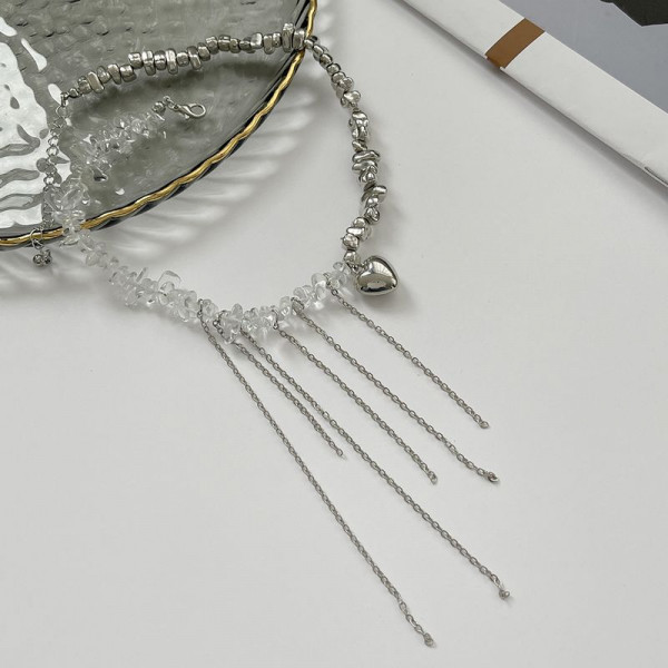 Колье ювелирный сплав бисер кулон сердце 1J12222CJJ