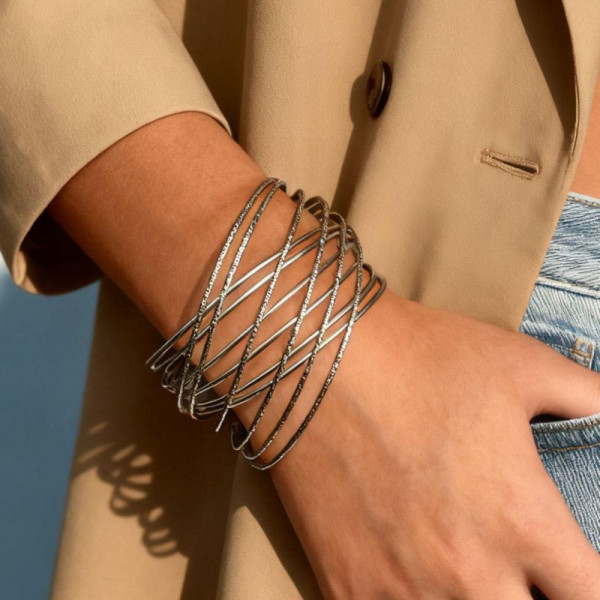 Браслет жесткий широкий с сетчатым плетением CJR81412