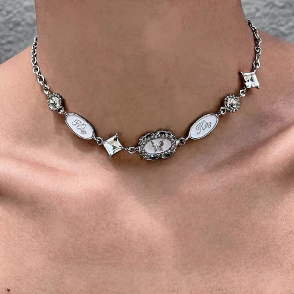 Серебристый чокер-воротник с овальными вставками CJH70161