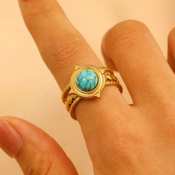 Многослойное кольцо с голубым камнем в этническом стиле CJR67917