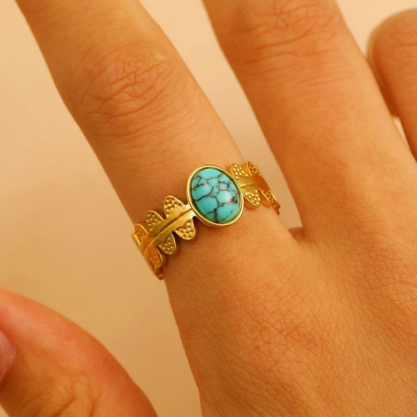Многослойное кольцо с голубым камнем в этническом стиле CJR67917
