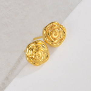 Серьги-пусеты Розы объемные золотистые CJL35118