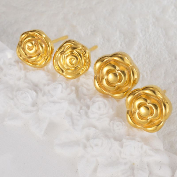 Серьги-пусеты Розы объемные золотистые CJL35118