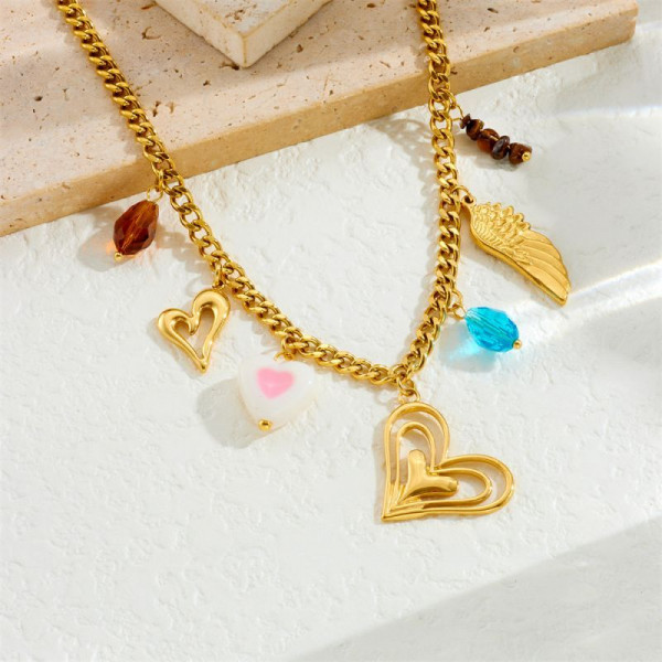 Золотистая цепь с крылом ангела и синим кристаллом CJP55846