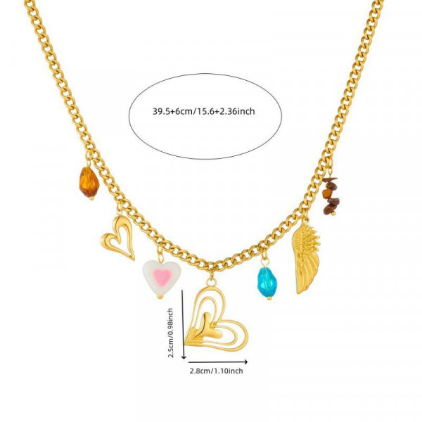 Золотистая цепь с крылом ангела и синим кристаллом CJP55846