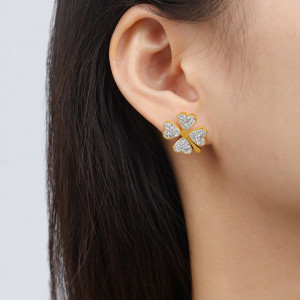 Серьги-пусеты Клевер с кристаллами CJC97412