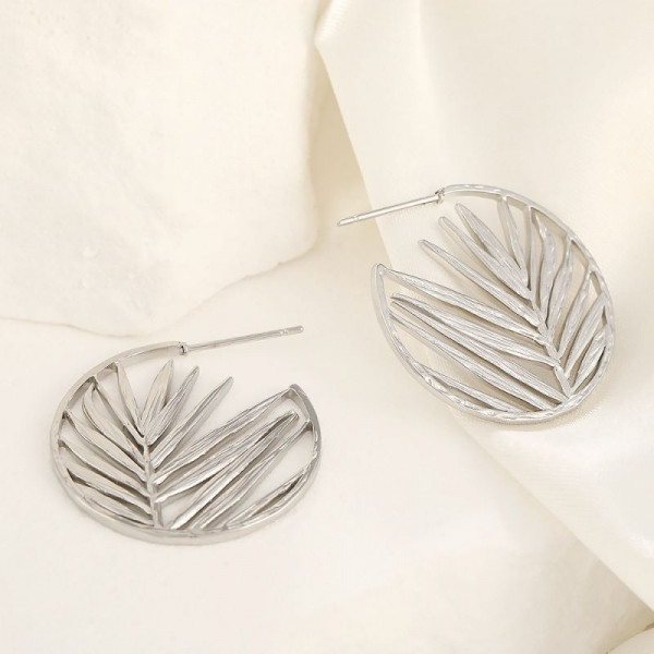 Серебристые серьги-кольца Листья пальмы CJH27586