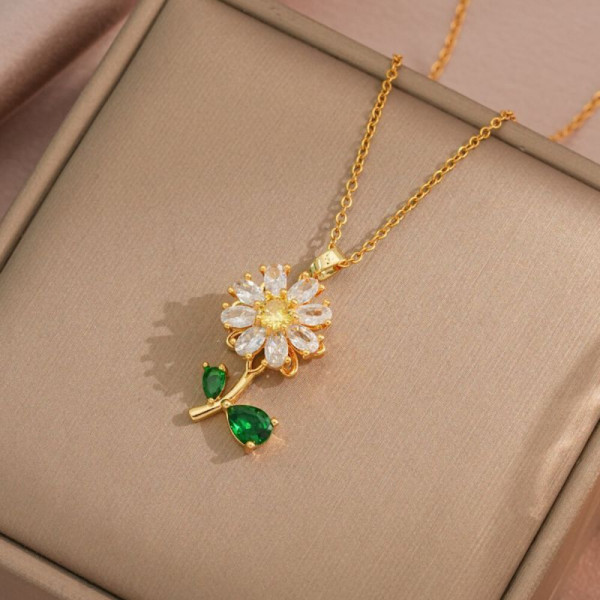 Золотистая цепочка с подвеской-цветком и камнями CJH64915