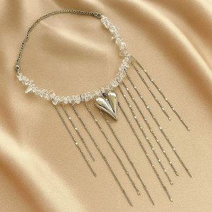 Колье ювелирный сплав бисер кулон сердце 1J12223CJJ