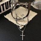 Трехслойное колье с массивным крестом и металлическими шариками CJG49881